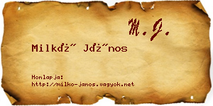 Milkó János névjegykártya